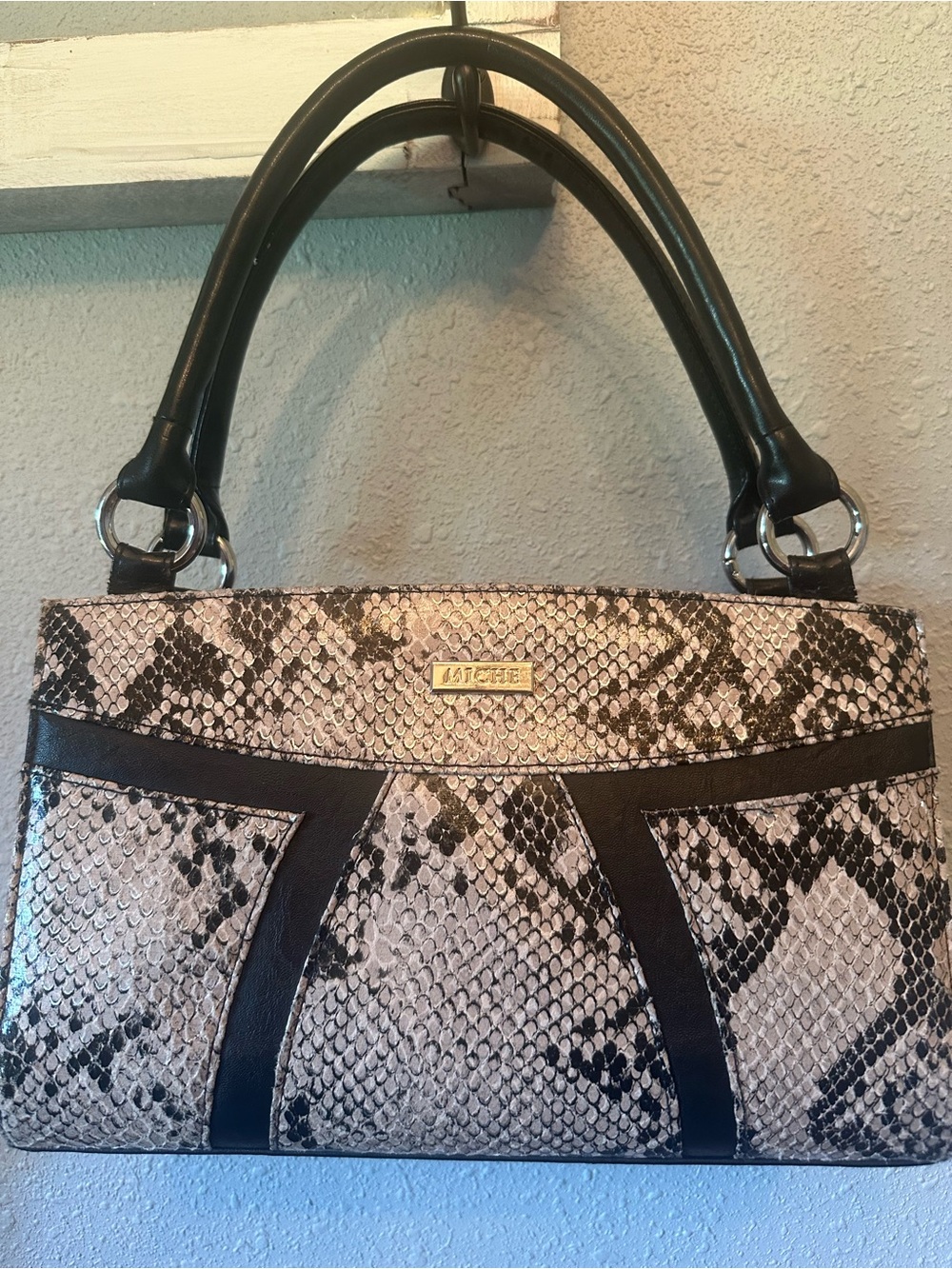 Miche Black & Snake-Print Satchel